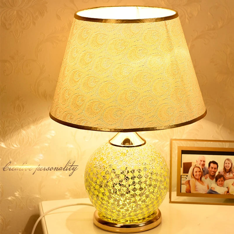 E27 Bedroom Table Lamp - Romantic and Warm European Style Desk Light, Retro Home Bedside Lamp with Fabric Decorative Shade