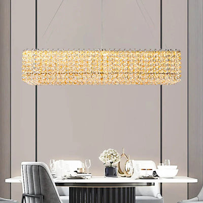 Champagne Crystal Bead Ceiling Chandelier - Modern LED Hanging Lamp for Dining Room