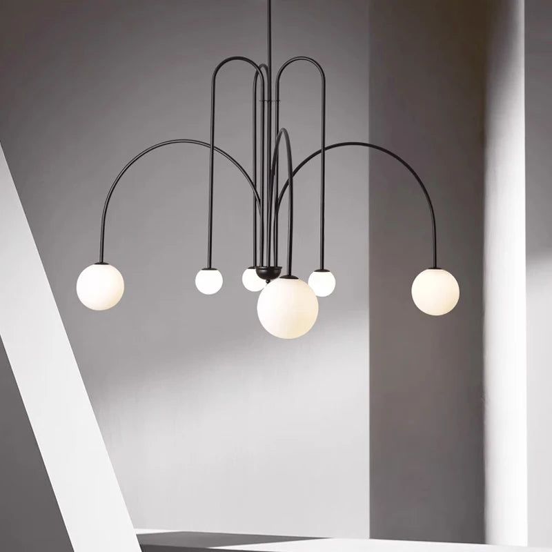 Modern Nordic Glass Ball Chandelier - Elegant Black Design for Versatile Lighting