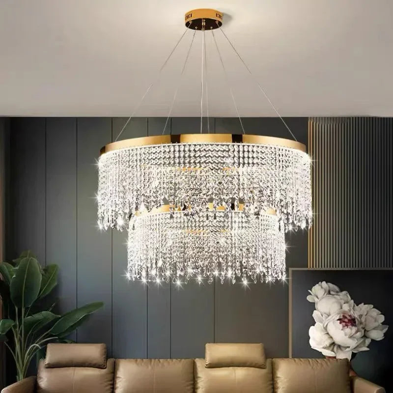 Modern Luster Pendant Light Crystal Chandelier Luxury Lamps For Living Dining Room Circle Hanging Lamp Home Decor LED Fixture