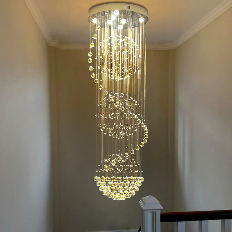 Modern LED Spiral Ball Raindrop Crystal Chandelier - Illuminate Your Space with Spectacular Elegance