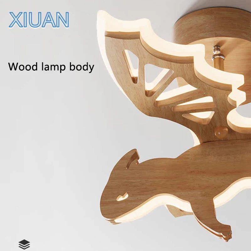 Creative Dinosaur Chandelier Lamps - Wooden Ceiling Hanging Light for Children's Room