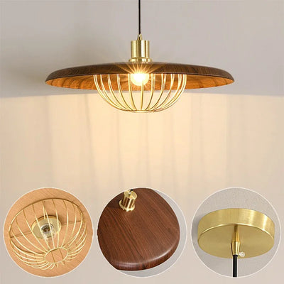 Modern Luxury Walnut Metal Iron Flying Saucer Pendant Light: Elevate Your Space with Creative Elegance