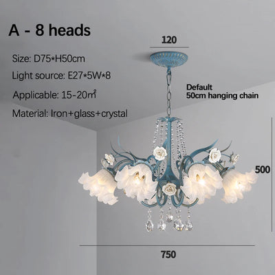 SANDYHA Modern Pendant Lights French Pastoral Flowers Glass Crystal Chandelier Living Dining Room Home Decor Lustre Design Luxe