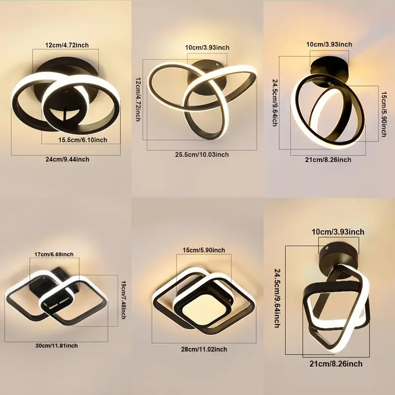 Small Modern Square LED Ceiling Light - 2 Rings Surface Lighting Fixture for Home Hallway, Balcony, Office Lustre