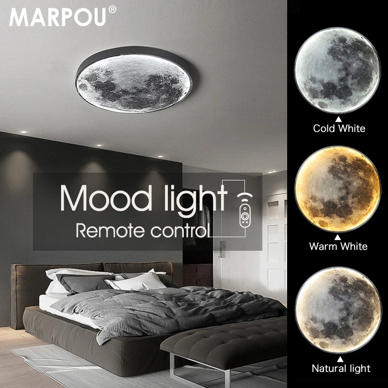 MARPOU Moon Lamp LED Ceiling Light Fixture - Modern Lamps with Warm White / Dimmable LED Ceiling Lamp for Living Room Bedroom Decor