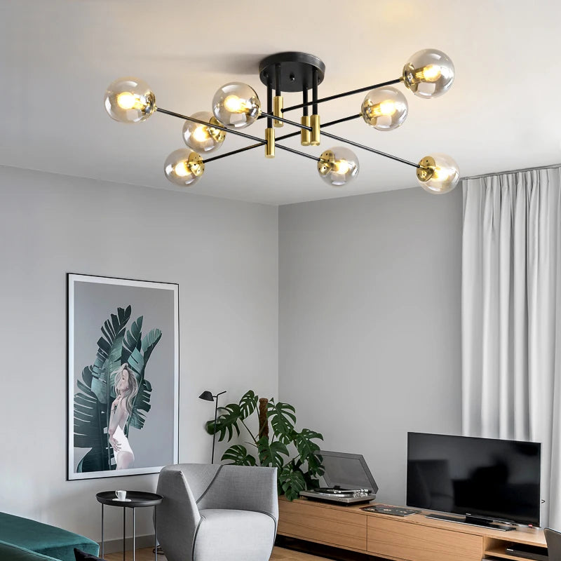 Modern LED Chandelier with Glass Ball Ceiling Light – Multi-Head Fixture for Bedroom, Living Room, Dining Room, Kitchen, and Study