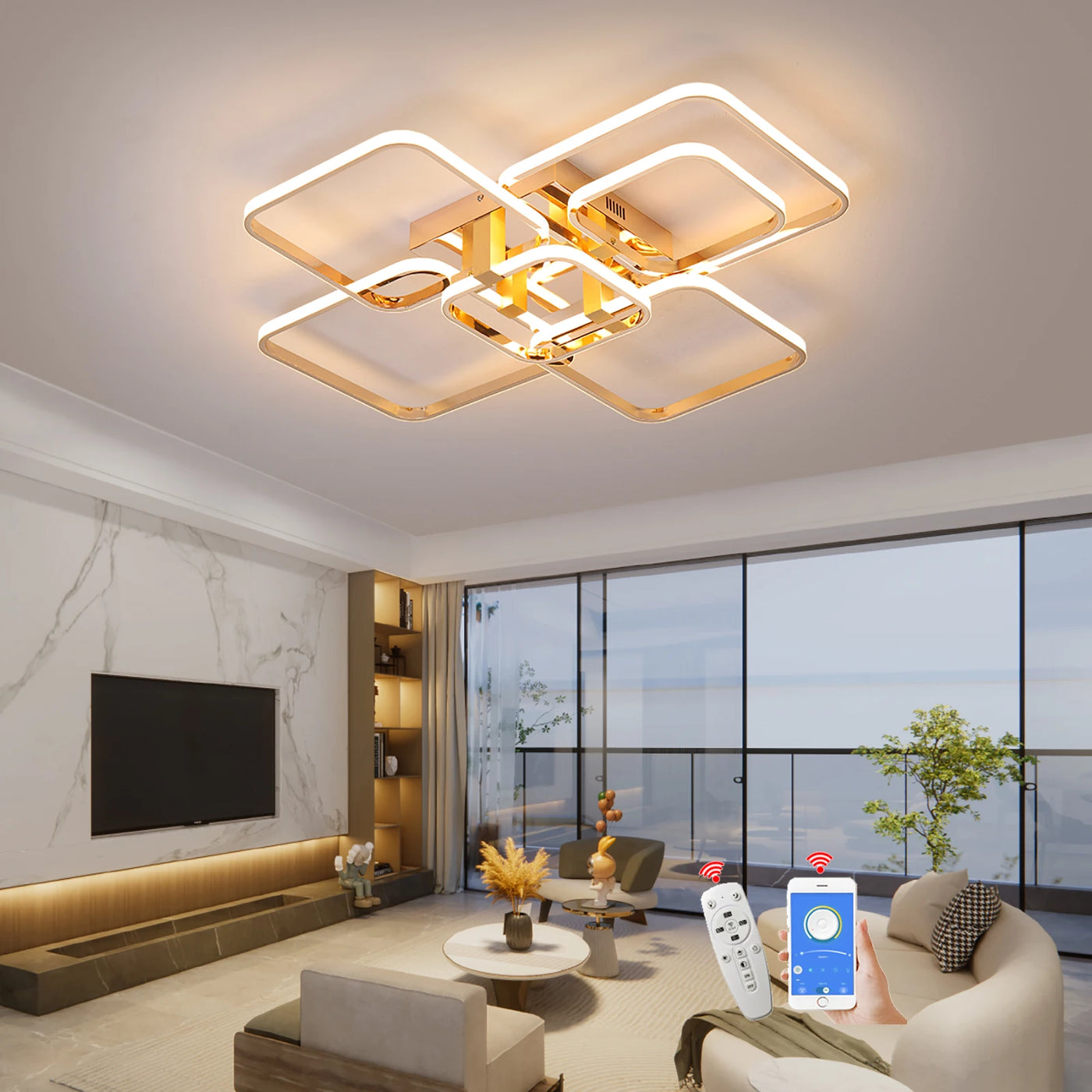 Modern Ceiling Chandelier - Gold Chrome Living Room Dimmable Bedroom Ceiling Light with 3-6 Heads for Kitchen Lamp