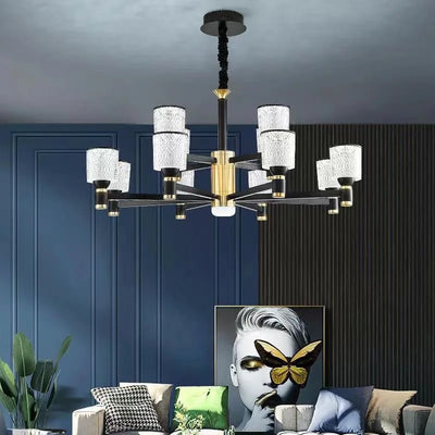 Nordic Light Luxury Living Room LED Crystal Chandelier - Modern Minimalist Dining Room Bedroom Gold and Black Ceiling Lamps