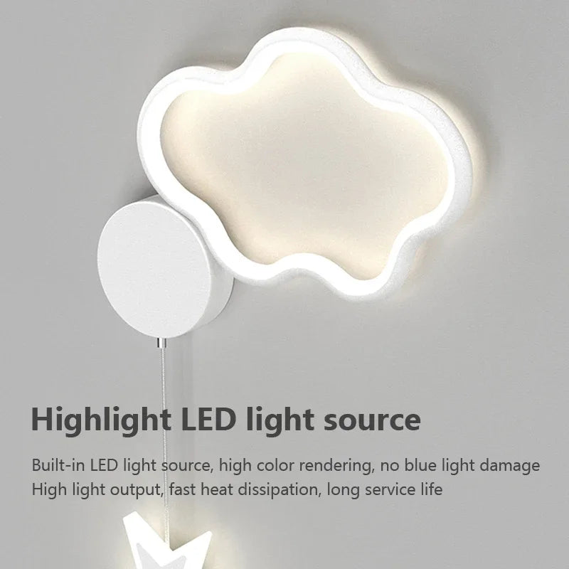 Modern LED Wall Lamp - Cloud, Star, and Moon Sconce for Child's Living Room, Study, Bedroom