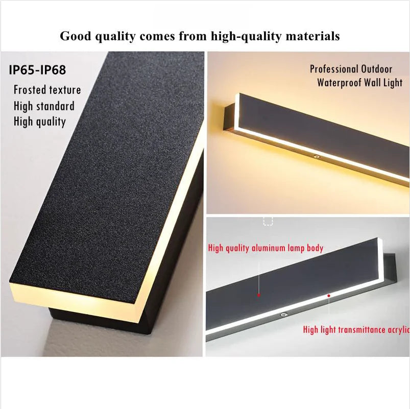 Modern Waterproof IP65 LED Long Wall Light - Outdoor Lighting for Garden, Country Villa, Balcony, Interior Wall, Bedroom, Living Room