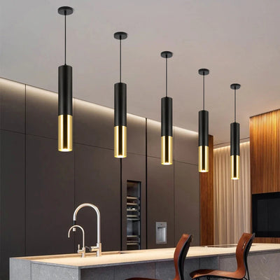 Modern Long Tube LED Pendant Light for Home Indoor Decor Lustre Kitchen Island Bar Living Dining Room 7W Black Gold Hanging Lighting