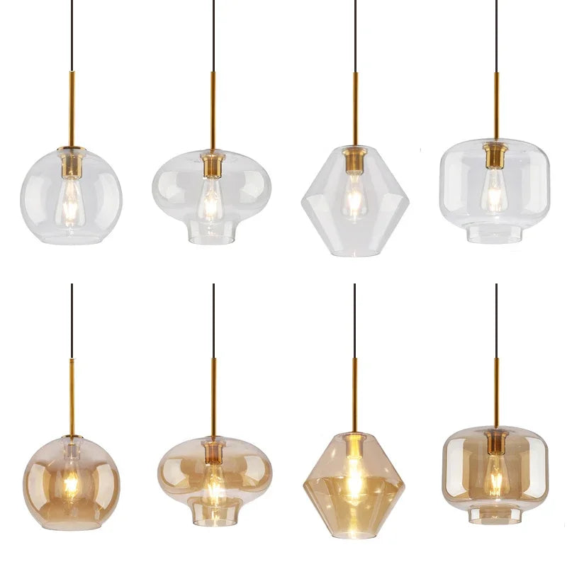 Modern Nordic Amber Glass Pendant Lamp - Elegant LED Hanging Lights for Versatile Interior Decor