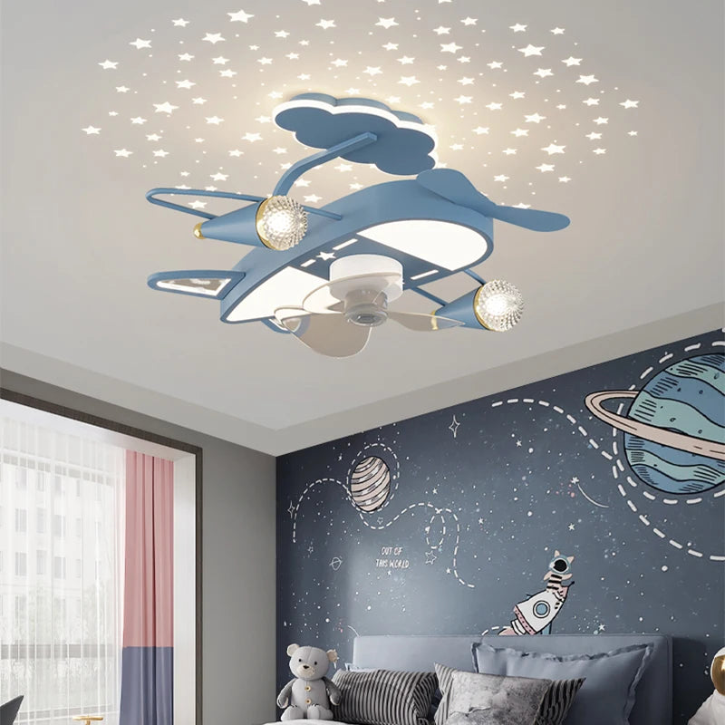 Simple LED Bedroom Fan Light - Dining Room Living Room Children's Room Airplane Electric Fan - Family Indoor Lighting Ceiling Lights