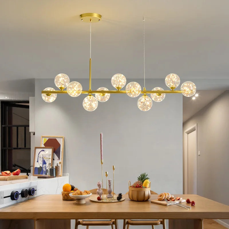 Modern Glass Ball Long Dining Room Chandeliers - Elegant Pendant Lamp for Kitchen, Office, and Home Decor