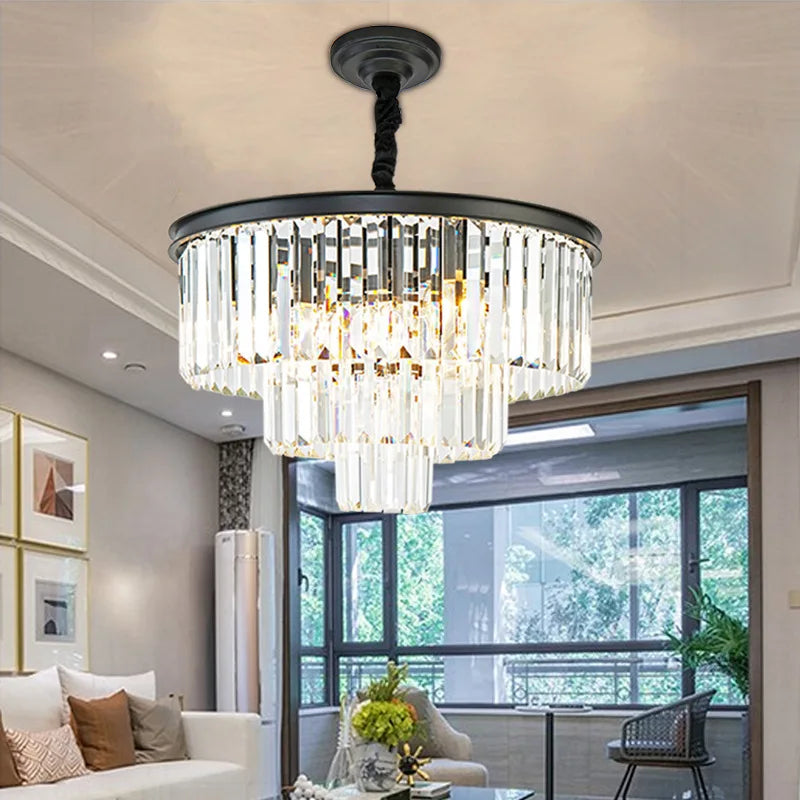 Modern Round Multi-Storey Crystal LED Chandelier - Illuminate Your Space with Contemporary Opulence