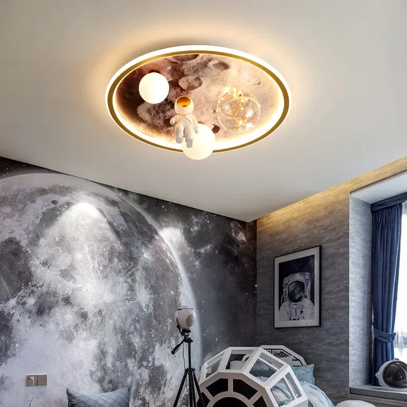 European Modern Children's Moon Lustre LED Lights Astronaut Bedroom Chandeliers