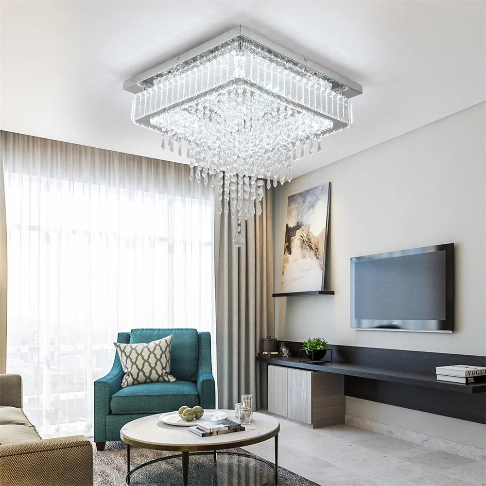 Luxury Crystal LED Chandelier - Modern Dimmable Ceiling Light for Bedroom, Dining, and Living Room