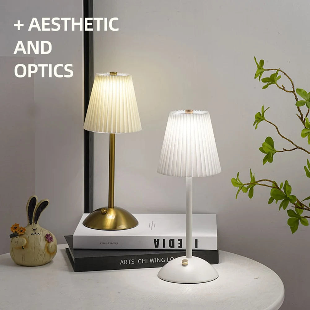 Nordic Pleated Table Lamp - Rechargeable LED Bedside & Reading Lamp with Dimmable Touch Control for Bedroom & Living Room