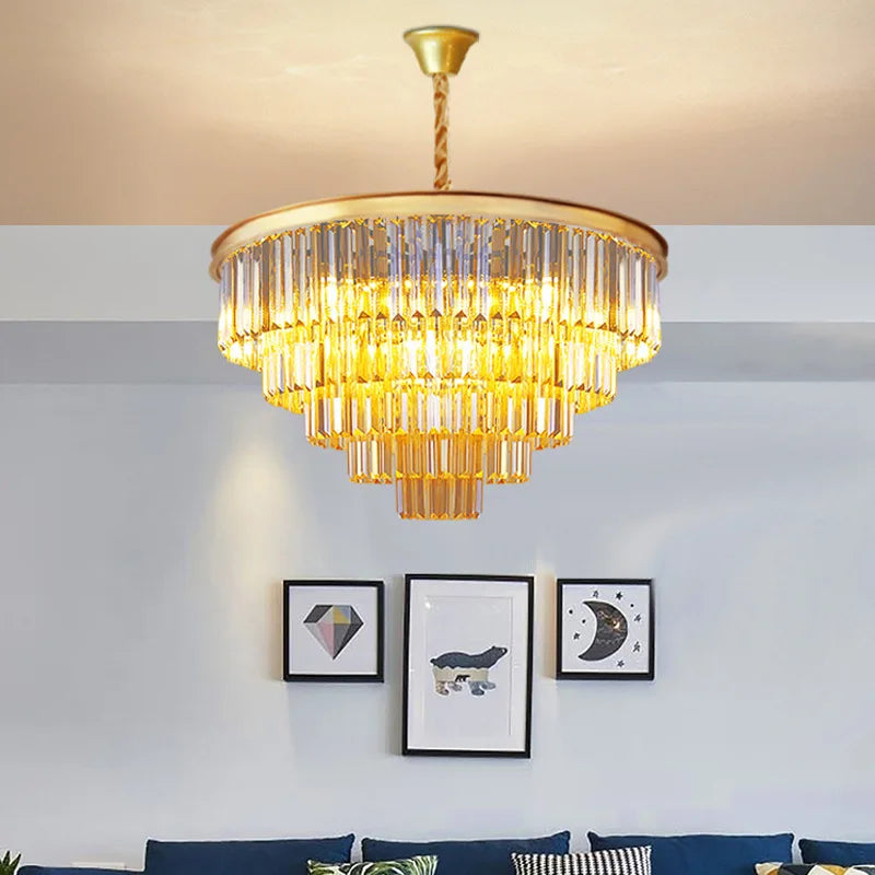 Modern Crystal Gold Chandelier - Elegant Lighting Fixture for Living Room and Bedroom Decor