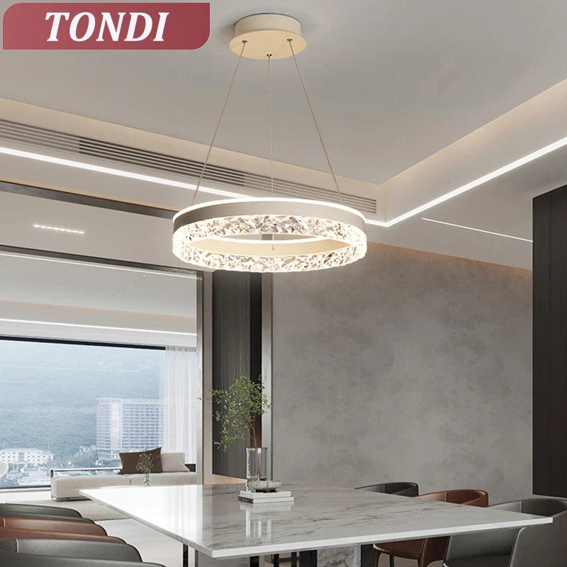 Nordic Creative Modern LED Chandelier - Dimmable Round Ceiling Chandelier for Living Room, Dining Room, and Bedroom