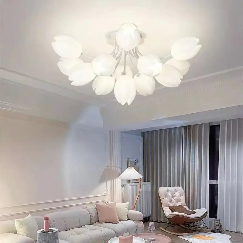 Nordic White Lily Blossom LED Chandeliers - Lamparas De Techo Ceiling Light