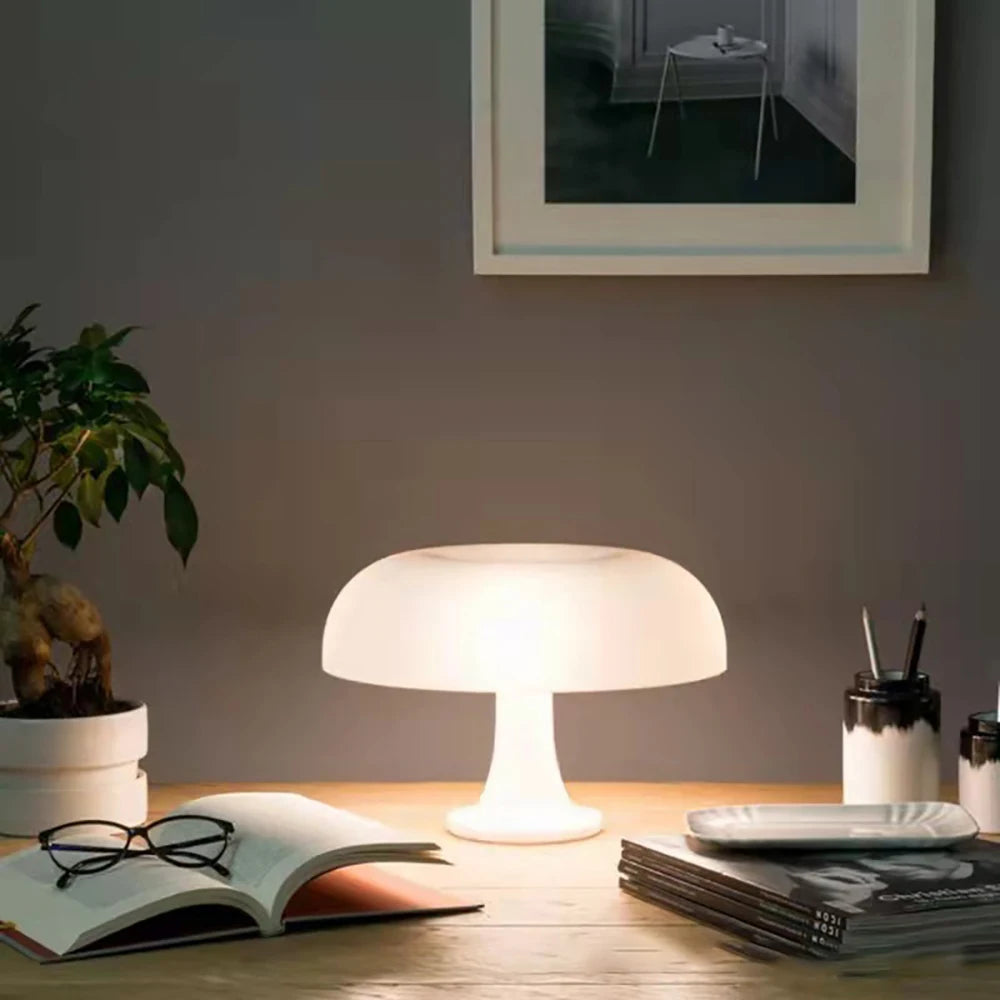 Mushroom Table Lamp - Cream Style - for Living Room, Bedroom, Study - Nordic Creative Homestay Bedside Glass Decorative Lamp