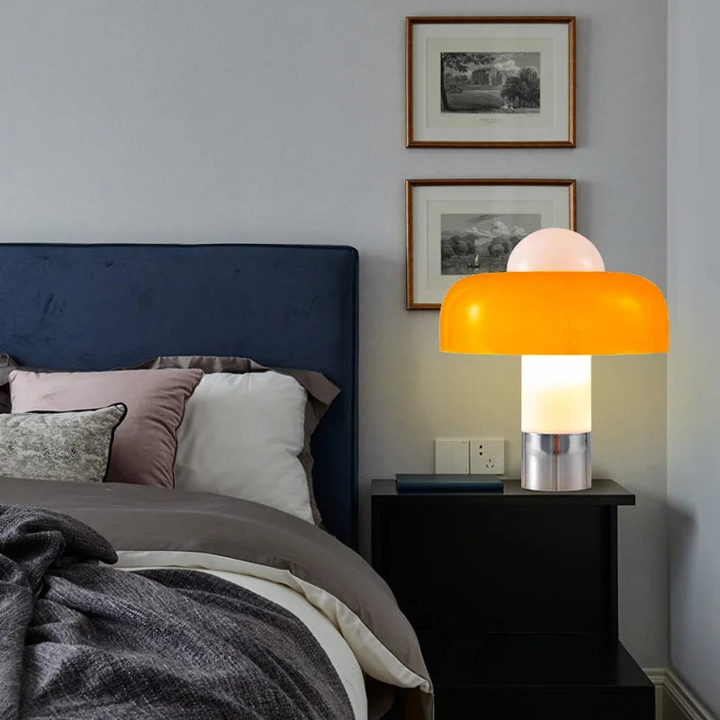 Brumbry Table Lamp - Modern Simple Bedroom Bedside Italian Orange Glass Mushroom Lamp - Decorative Restaurant Sofa Light