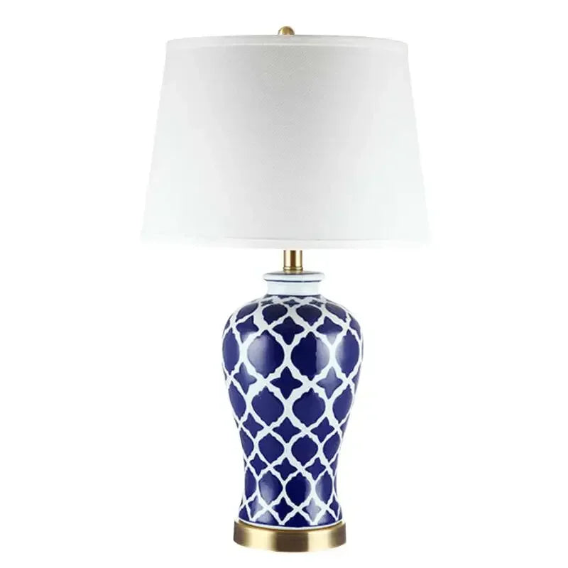 Elegant Classical Blue Ceramic Lamp - Traditional Blue and White Porcelain Desk Lamp for Bedroom, Living Room, and Study