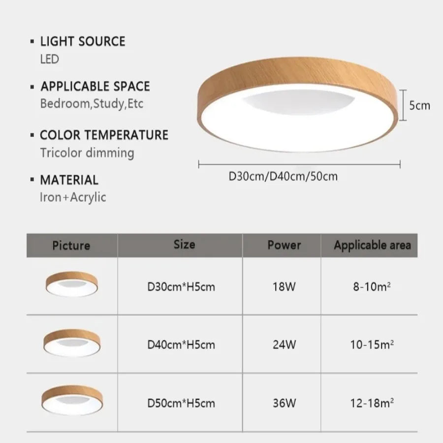 Nordic LED Wood Grain Ceiling Light: Ultra-thin Circular