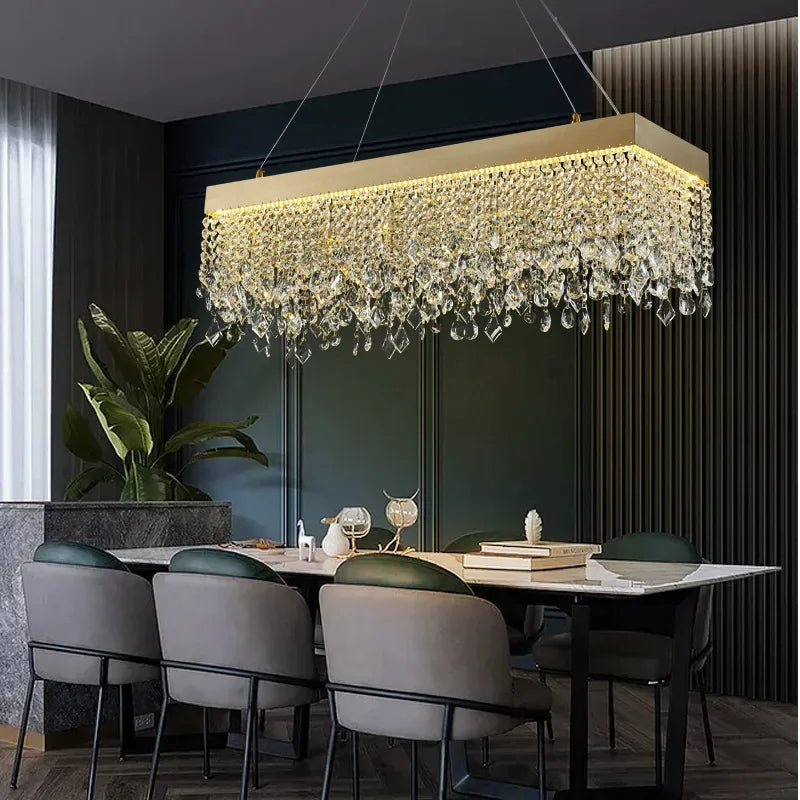 Luxury Glossy Golden Crystal LED Chandelier - Easy Installation Pendant Light for Living Room