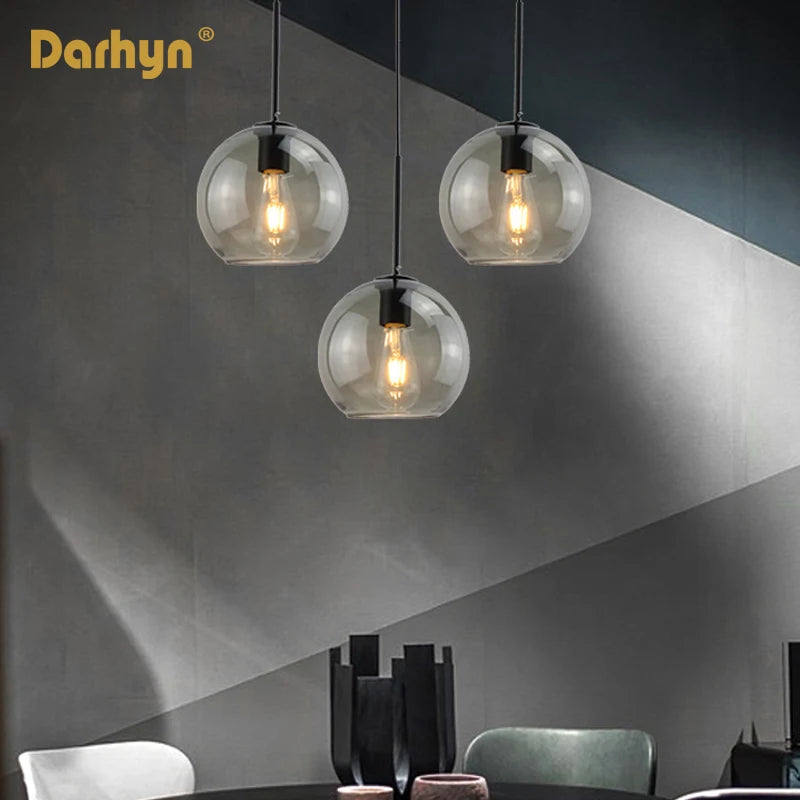 Retro Glass Pendant Light - Modern Hanging Lamp for Home Decor