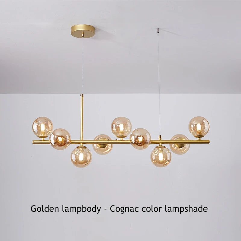 Modern Glass Ball Long Dining Room Chandeliers - Elegant Pendant Lamp for Kitchen, Office, and Home Decor