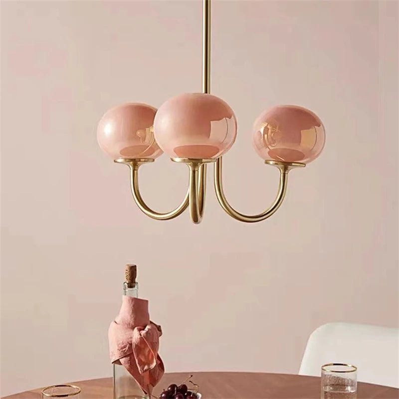 Modern Pink and White Glass Ball Pendant Chandelier