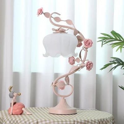 Idyllic Decoration Table Lamp – Princess Wedding Bedroom Warm Bedside Lamp with Art Rose Flower Design