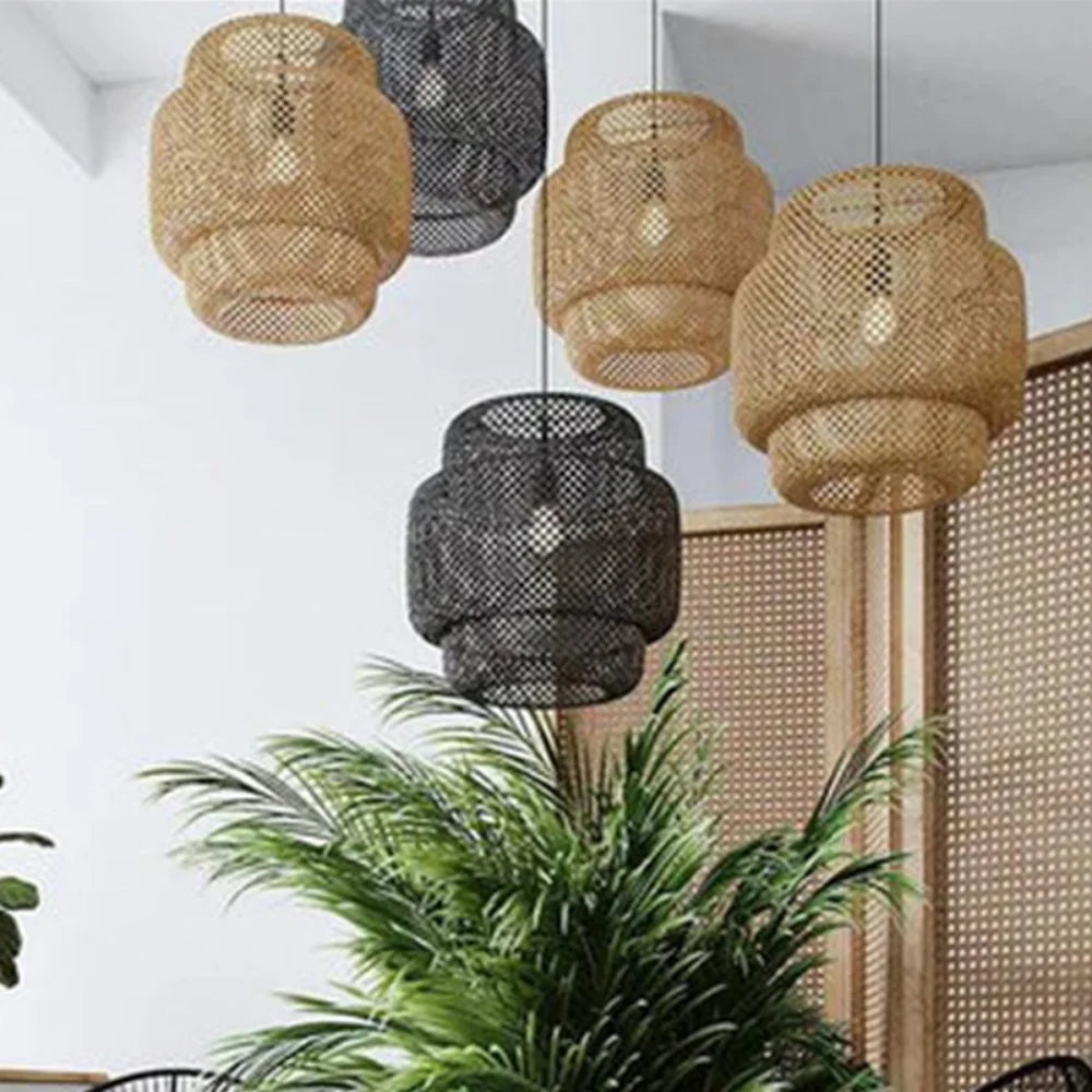 Classic Bamboo Lustre Chandelier - Handmade Rattan Pendant Light Fixture