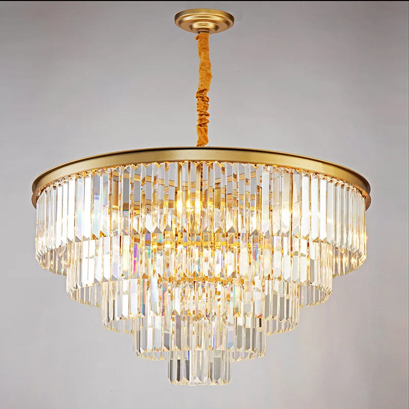 Modern Round Multi-Storey Crystal LED Chandelier - Illuminate Your Space with Contemporary Opulence