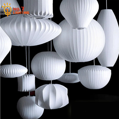 Japanese Design Minimalist White Silk Pendant Lights - LED Decorative Hanging Lamp for Home, Restaurant, and Kitchen Island