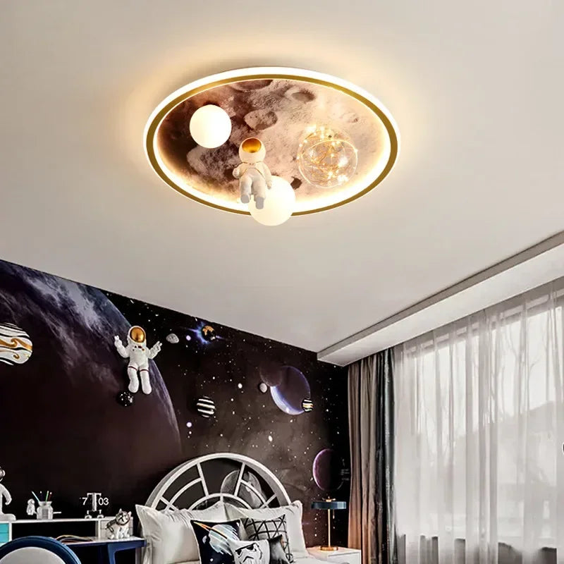 European Modern Children's Moon Lustre LED Lights Astronaut Bedroom Chandeliers