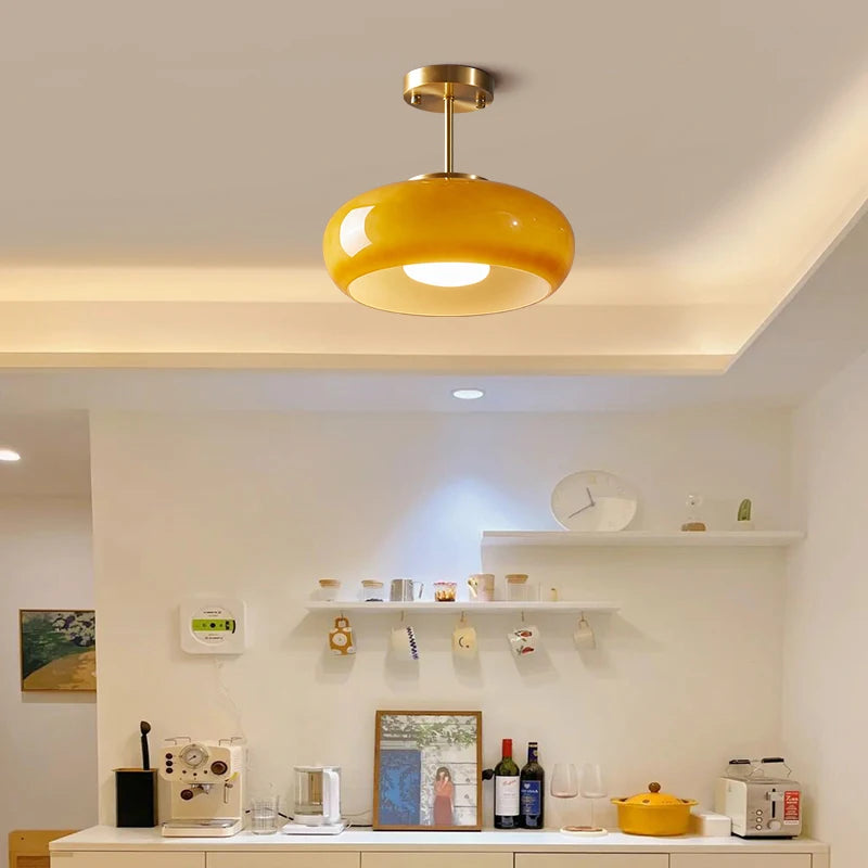 IWHD Yellow Glass LED Pendant Lights: Modern Hanging Fixtures for Bedroom and Living Spaces