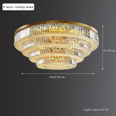 Modern Luxury Crystal Ceiling Chandelier - Elegant LED Gold Light Fixture for Large Living Rooms