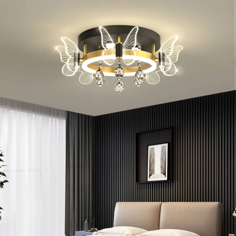 Cartoon Children's Room Crystal Ceiling Light - New Butterfly Chandelier and Balloon LED Bedroom Light