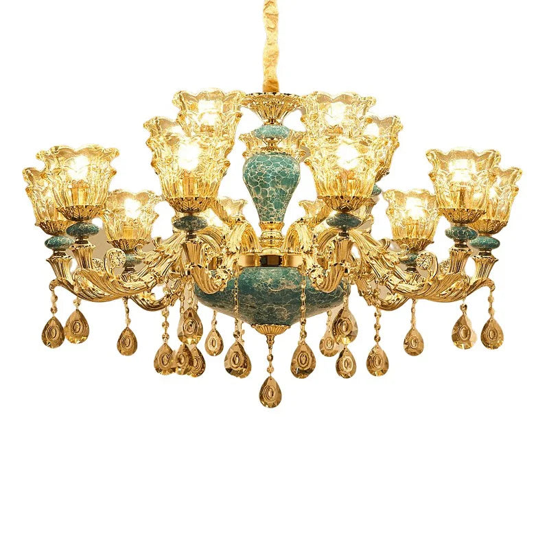 European-Style Blue Ceramic Chandelier - Elegance and Charm for Modern Living Spaces