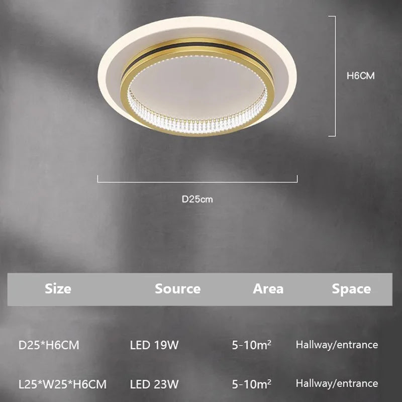 Modern LED Ceiling Light for Home Entrance - Round and Square Crystal Lampshade Fixtures