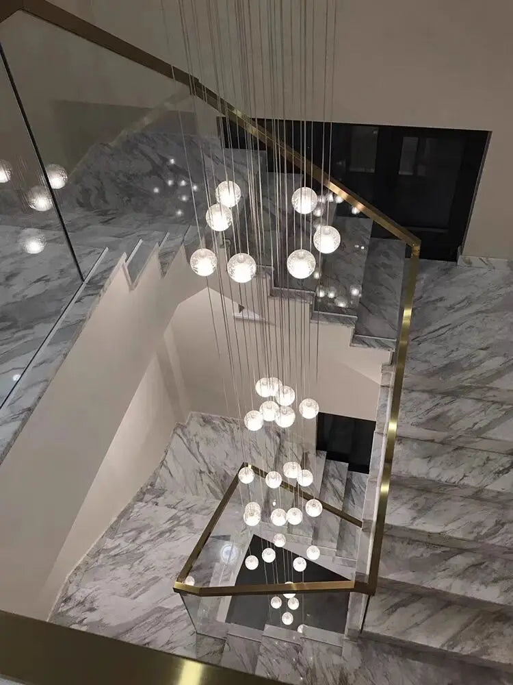 Modern Crystal Ball LED Chandelier - Elegant Lighting for Spiral Staircase Living Rooms