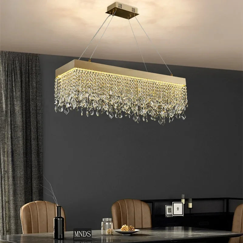 Luxury Glossy Golden Crystal LED Chandelier - Easy Installation Pendant Light for Living Room