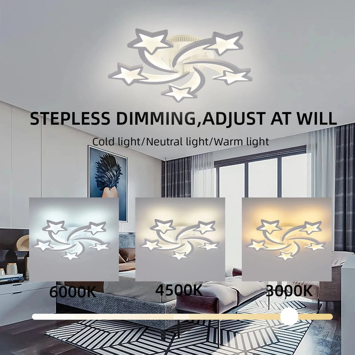 Star LED Light with Remote Dimming Acrylic Smart Ceiling Light Glossy Indoor Lighting Fixture for Living Room Decoration