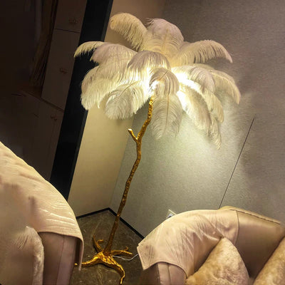 Nordic Ostrich Feather LED Floor Lamp - Resin Copper Standing Light for Living Room Bedroom Home Decor