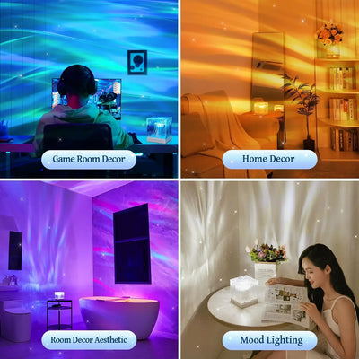 Dynamic Aurora Northern Lights Water Ripple Projector Night Light - Mesmerizing Illumination for Every Room