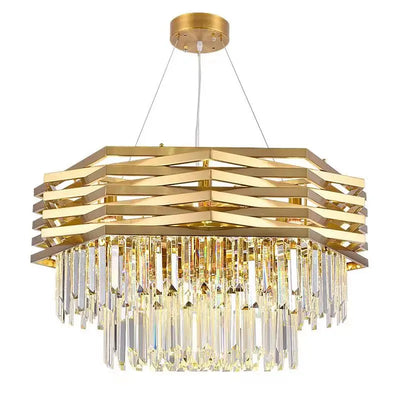 Luxury Crystal Chandelier - Gold LED Pendant Light with E14 Lamp Base for Living Room Dining Room Kitchen Bedroom